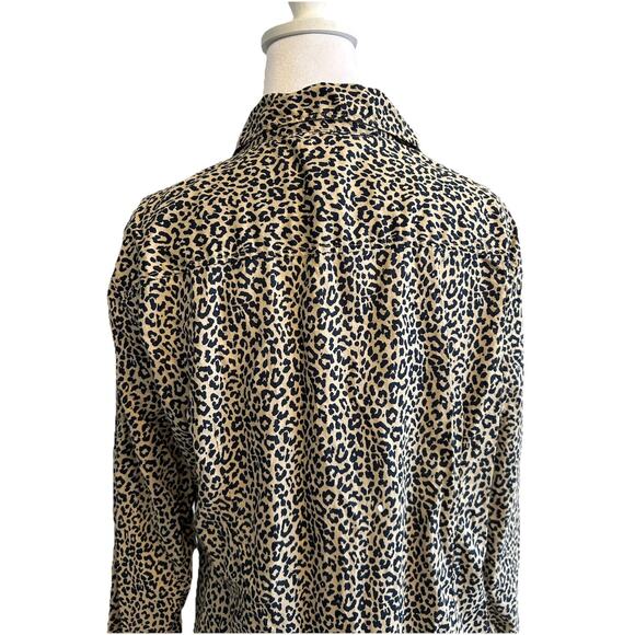 J Crew Size Large Tan & Black Cheetah Print Shirt Signature Fit Cotton Button L - Picture 5 of 9